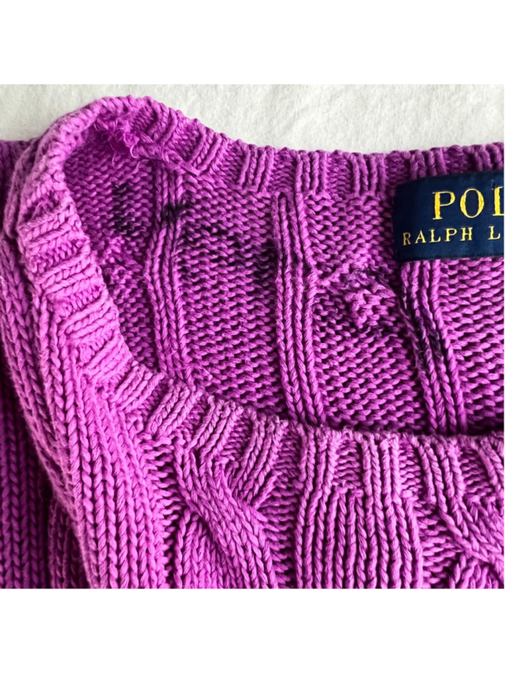 Polo Ralph Lauren Cable Knit Sweater Sz M Purple Crewneck Cotton Y2K Preppy - Picture 5 of 11
